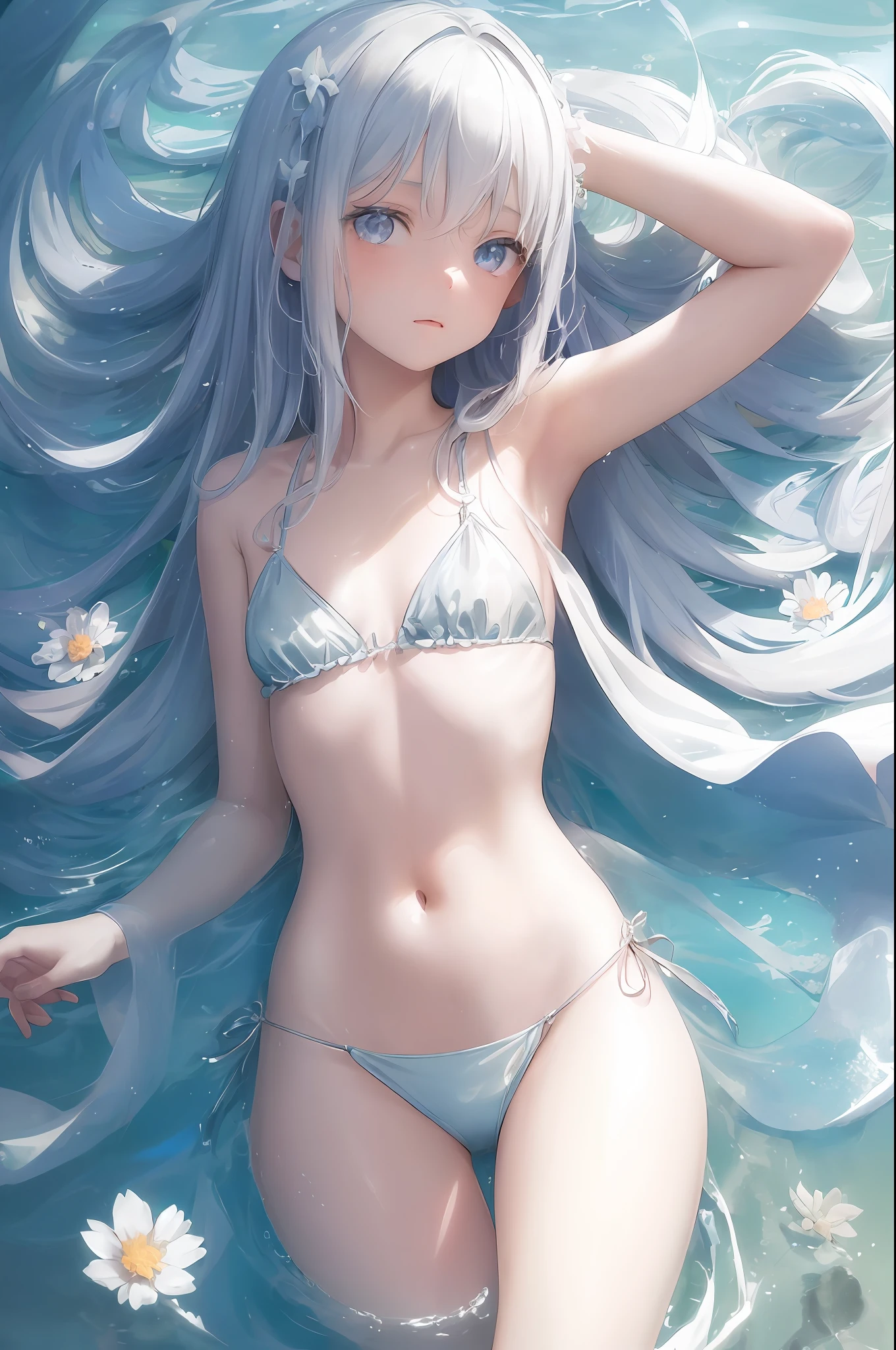 Anime Girl In A Bikini In The Water With Flowers SeaArt AI