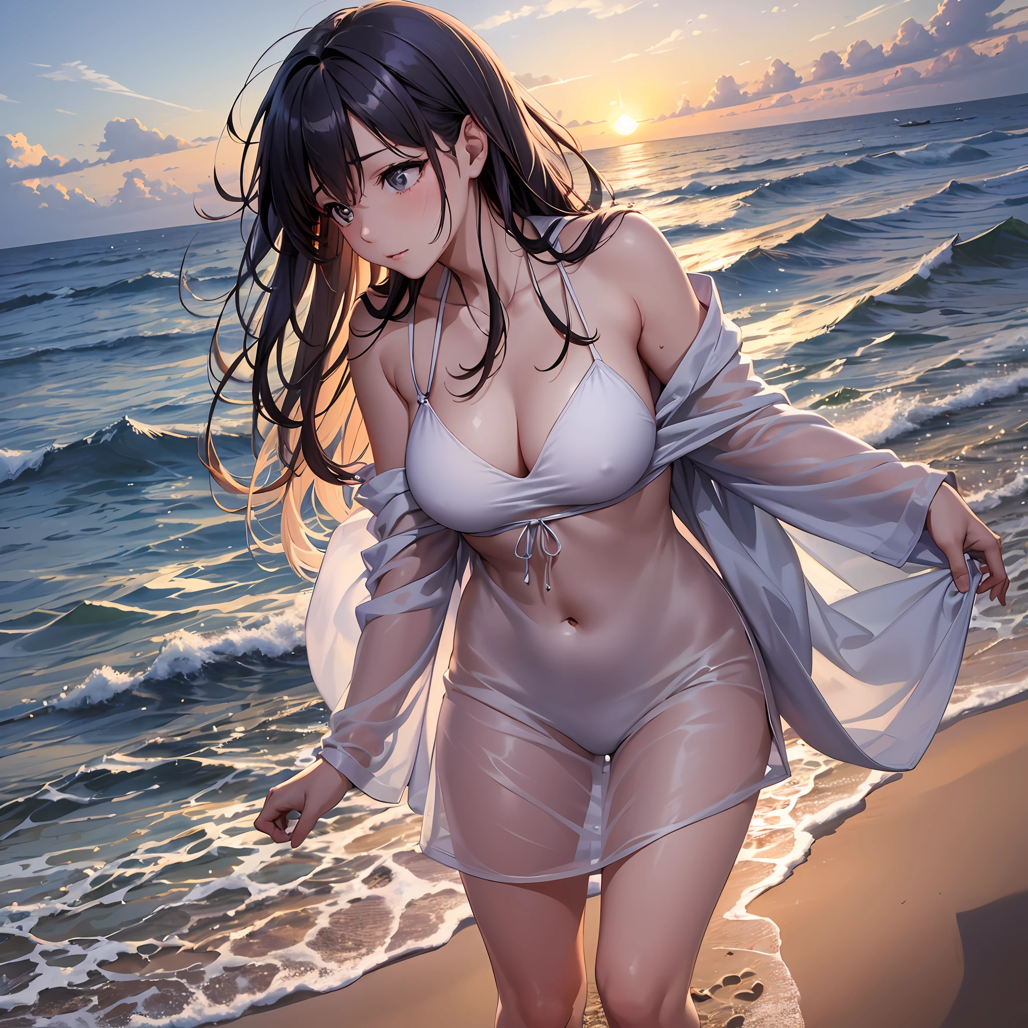 Anime Girl In A White Bikini Walking On The Beach SeaArt AI