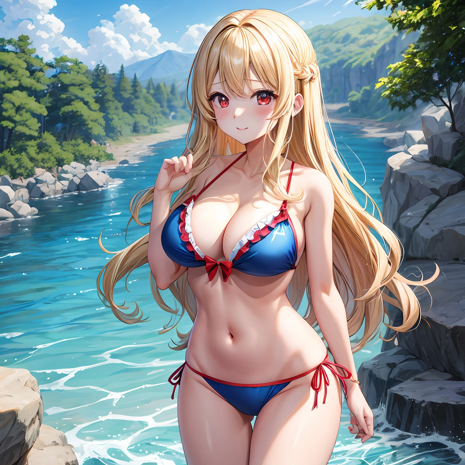 Anime Girl In A Bikini Posing In Front Of A River SeaArt AI