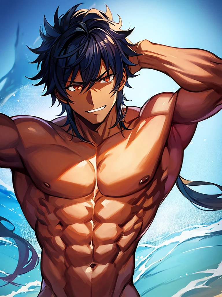 2D Anime Illustration Erotic Of A Muscular Dark Skinned Sexy Man