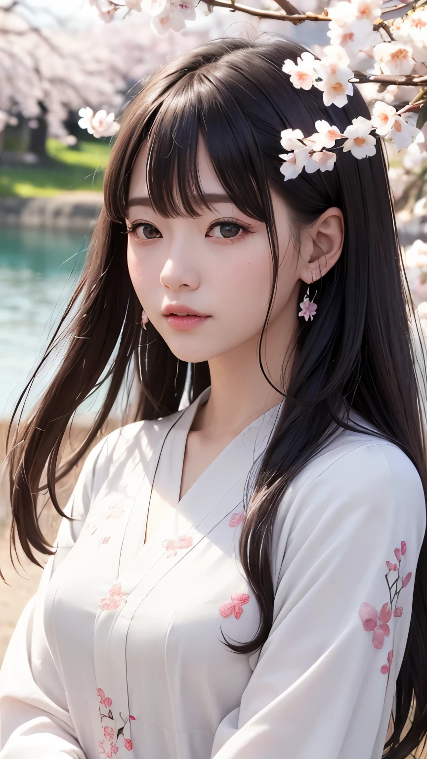 A Woman With Long Hair Wearing A White Kimono And A Flower In Her Hair