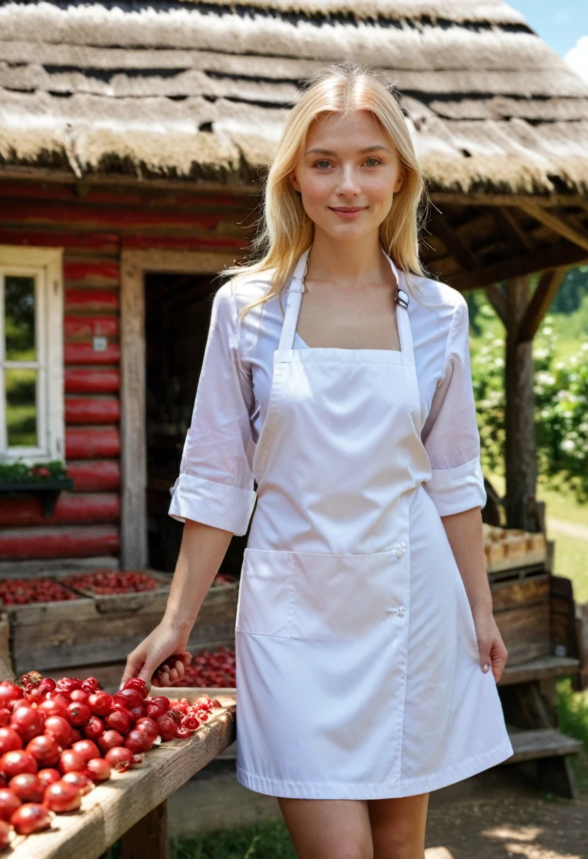 Photo BRUTE Une Fille Blonde En Robe Blanche Rouge Tresser Outdoor