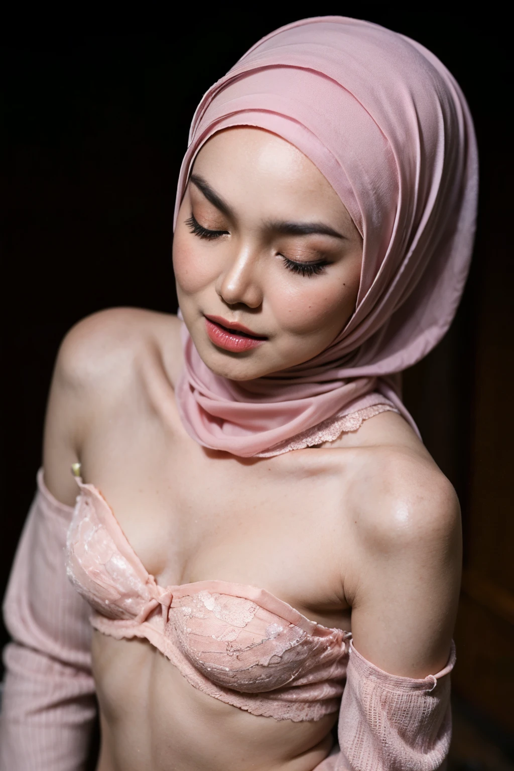 A Close Up Of A Woman Wearing A Pink Top And A Pink Scarf Seaart Ai