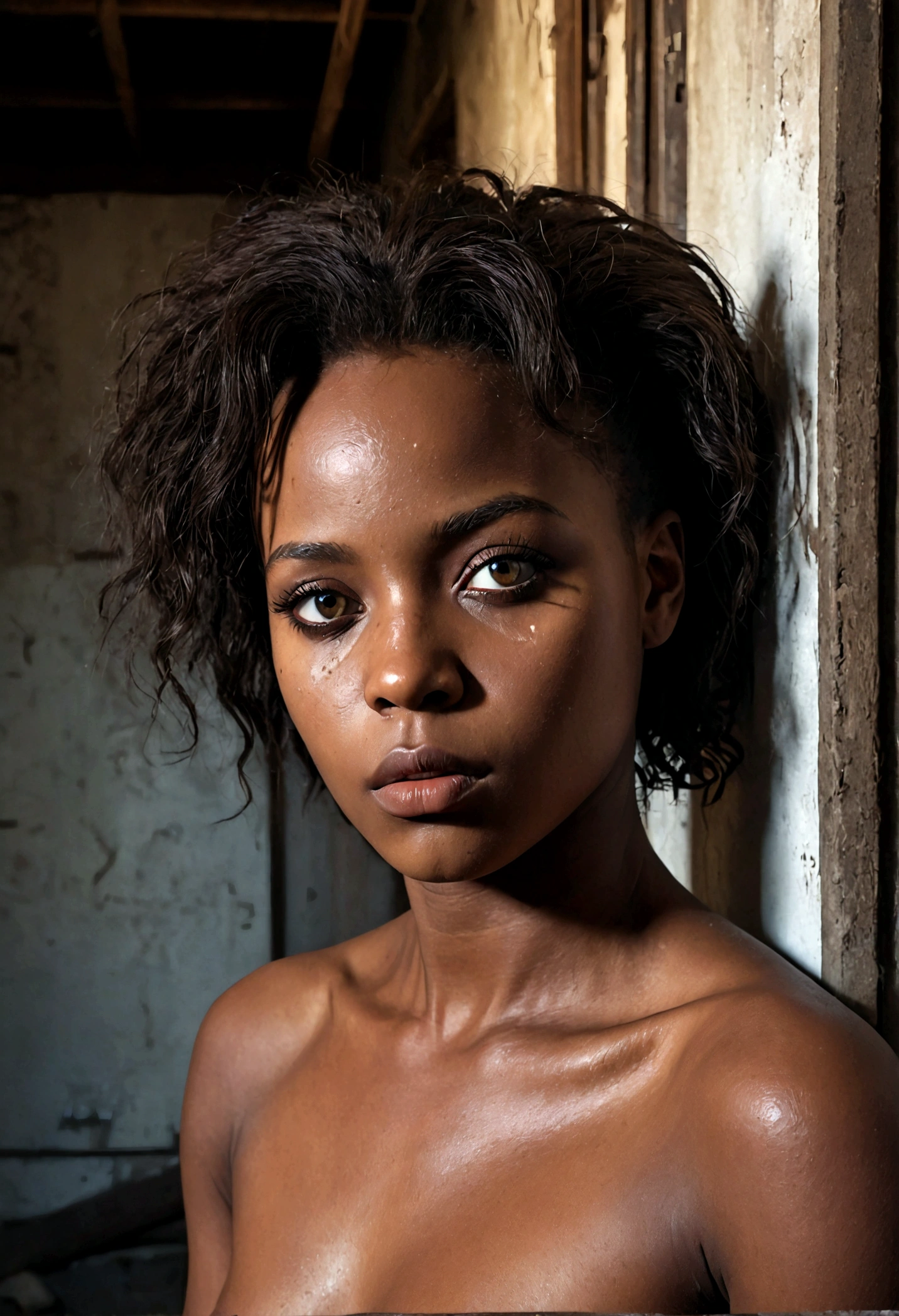 A Beautiful Detailed Black Female Naked In An Abandoned House SeaArt AI