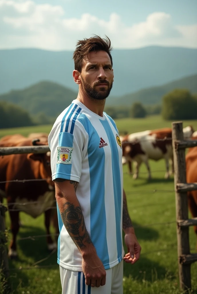 Lionel Messi Wearing Argentina National Team Uniform At Cattle Farm