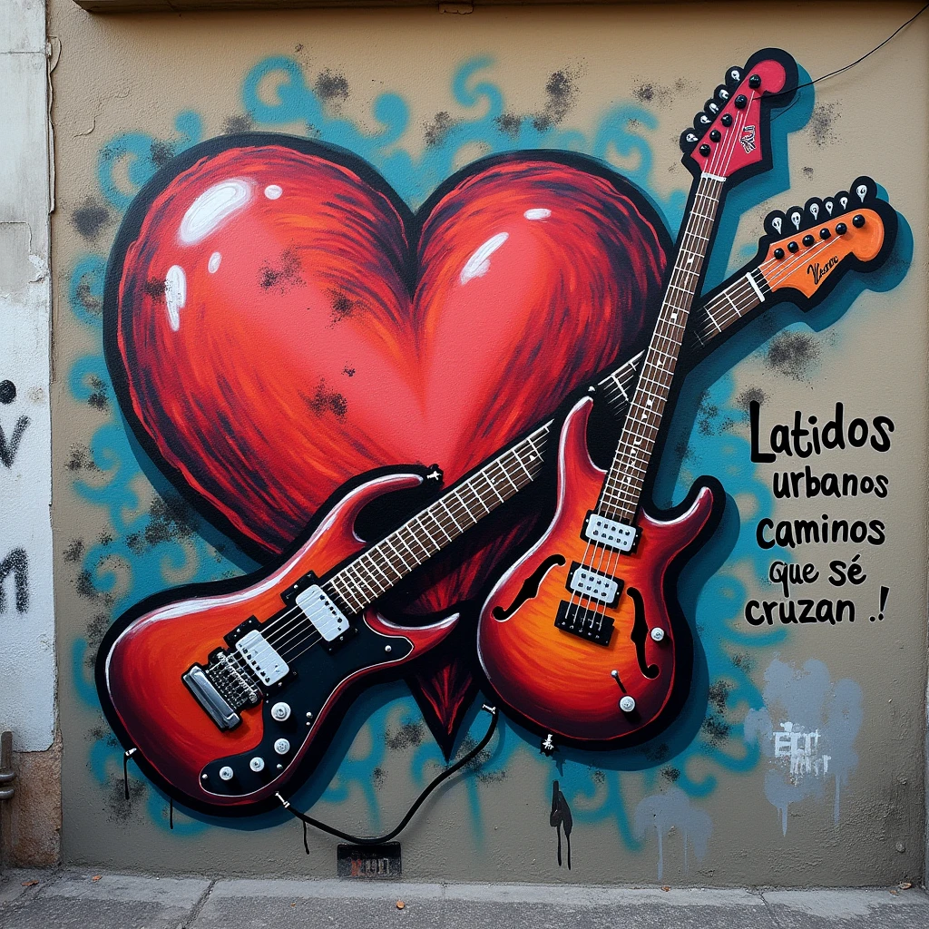 A Large Graffiti Heart Electric Guitar Spanish Text Latidos Urbanos