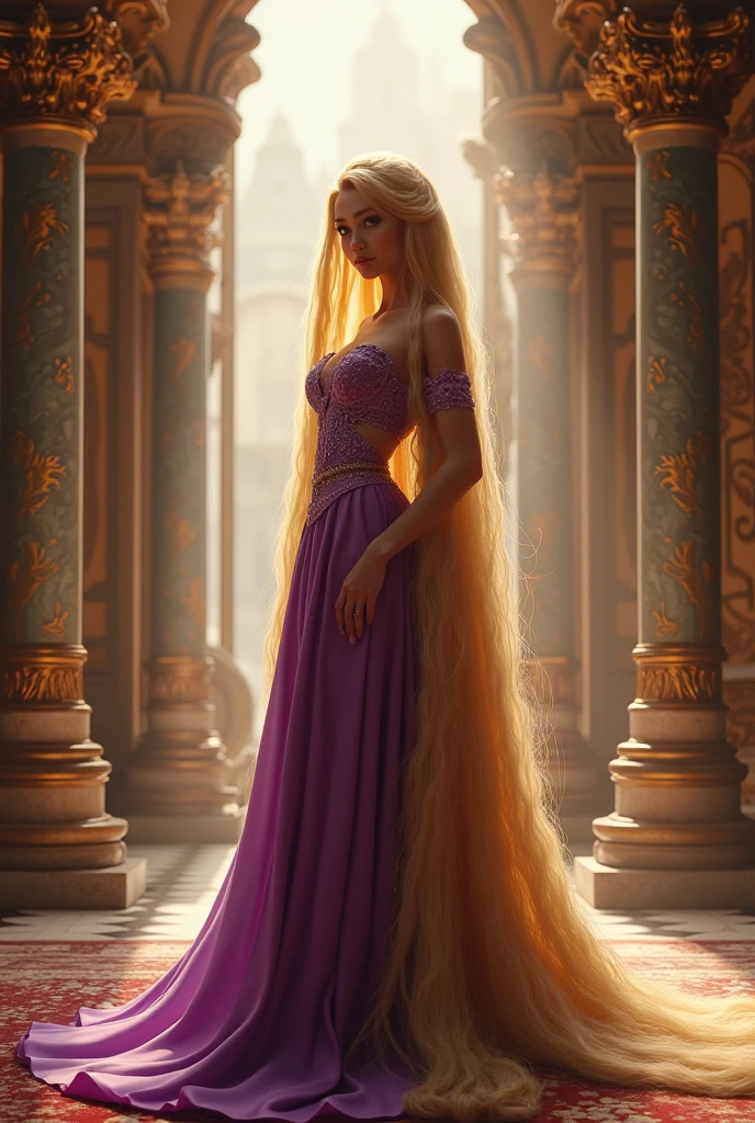 Sexy Rapunzel Extremely Long Blonde Hair Purple Dress Metre