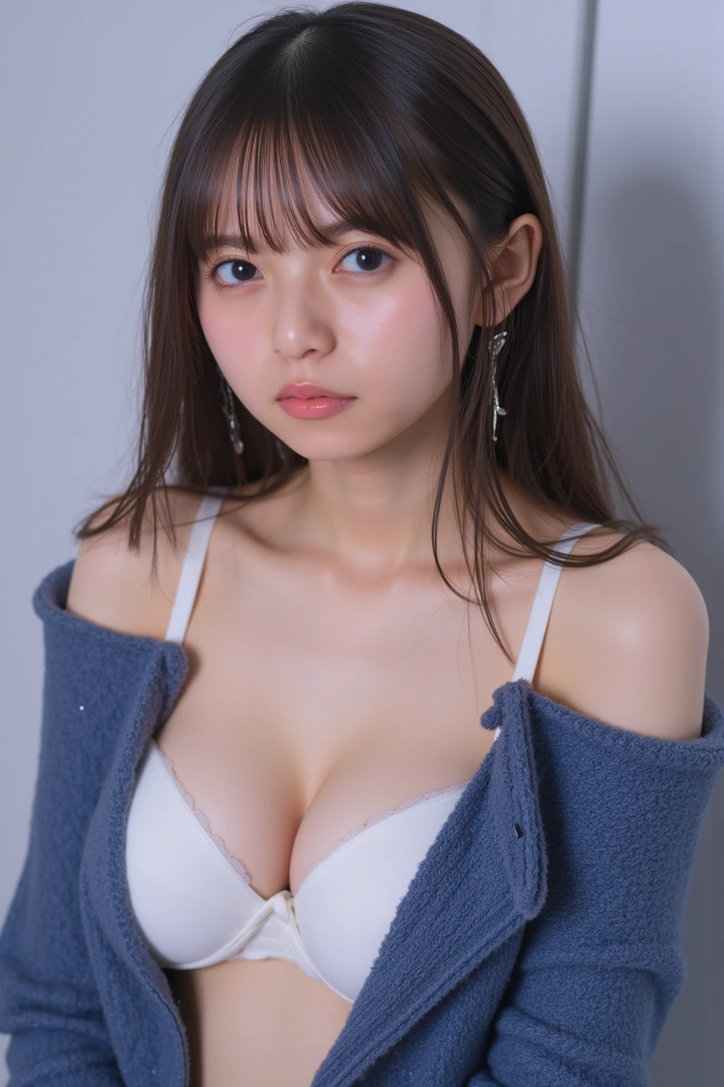 Navy Blue Knit With White Panties Rich BreastsCompletely Naked