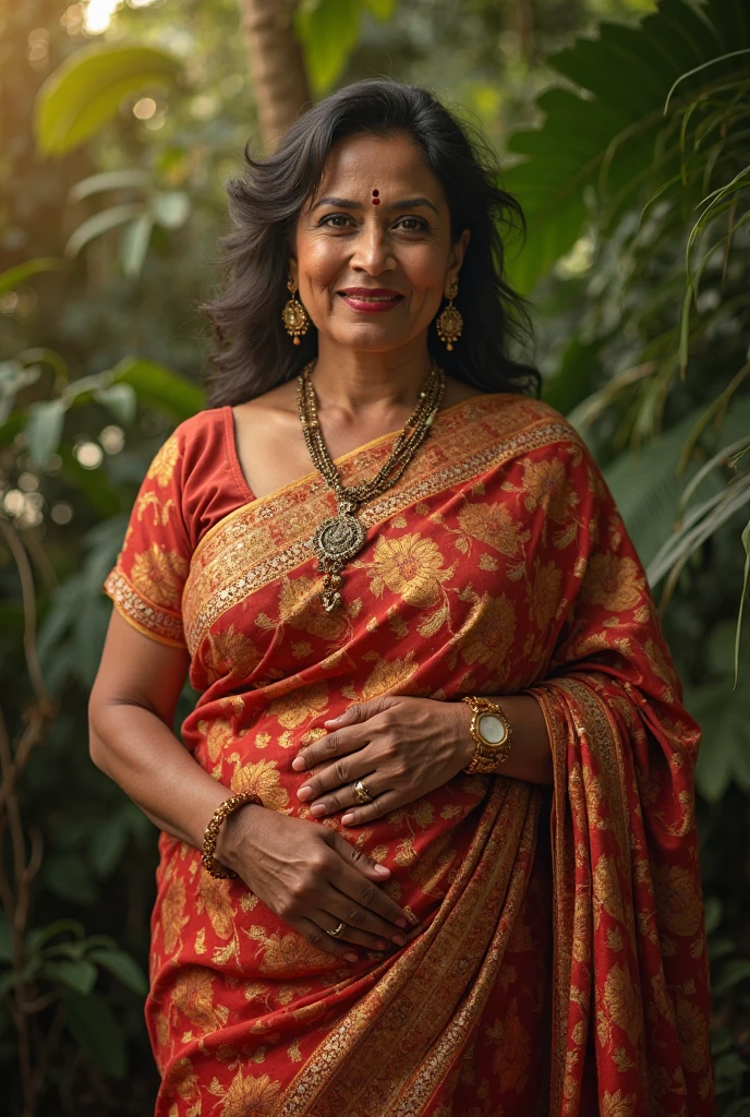 Indian Curvy Milf In Her 40s Wearing A Sexy Low Hip Saree Without