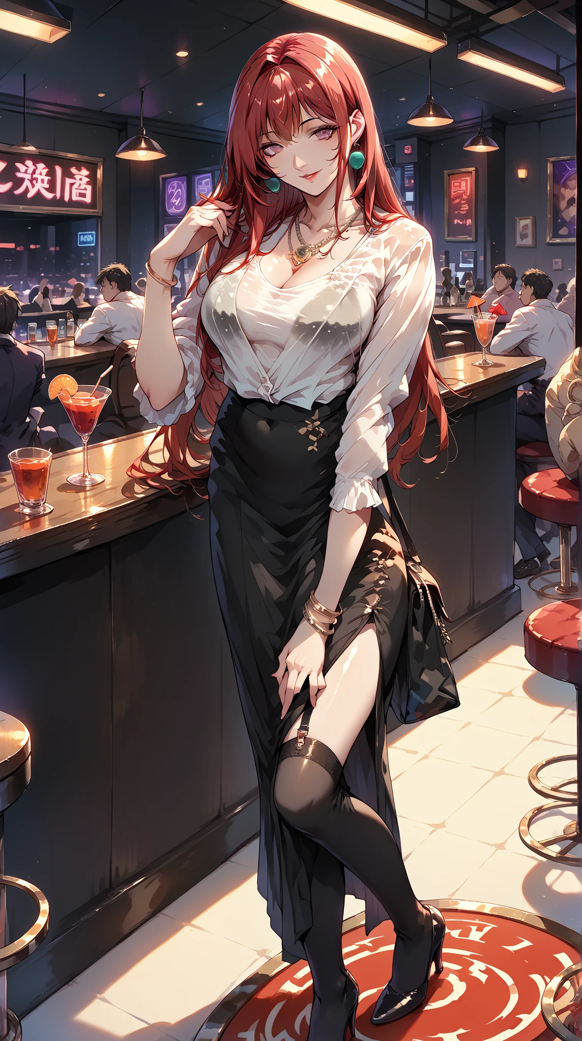 Takashiro Hiroko 1girl Mature Female Red Lip Red Swept Bangs SeaArt AI