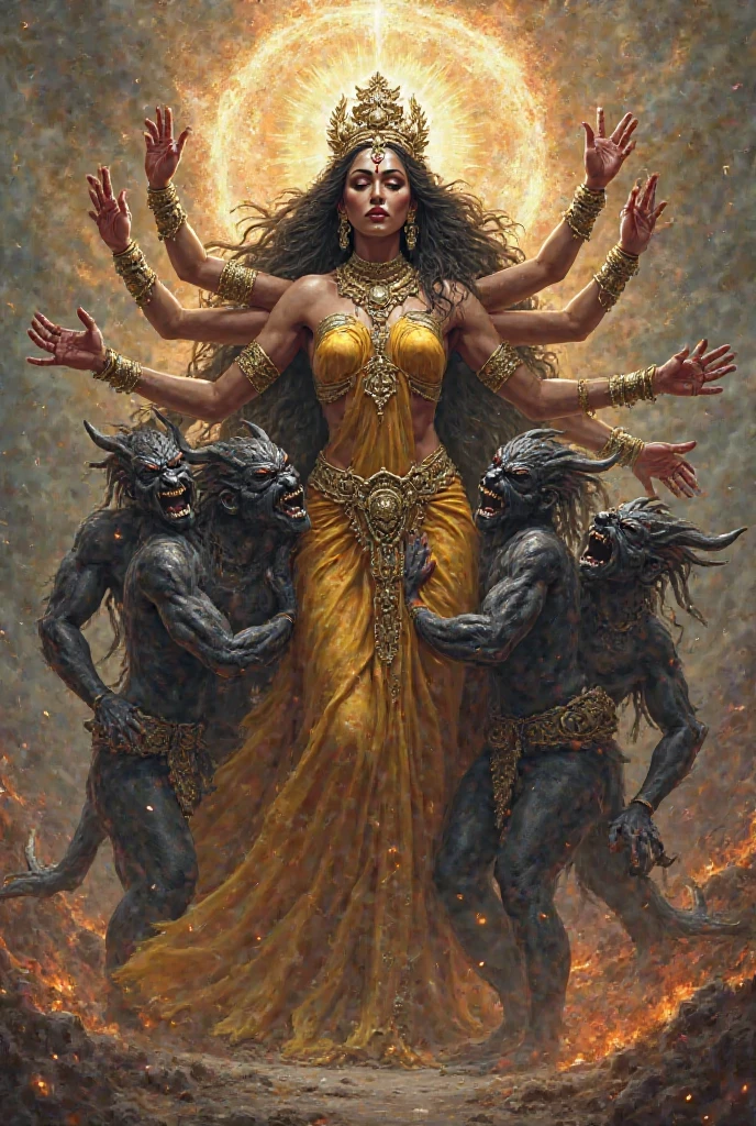 Goddess Durga Naked Embracing Five Demons SeaArt AI