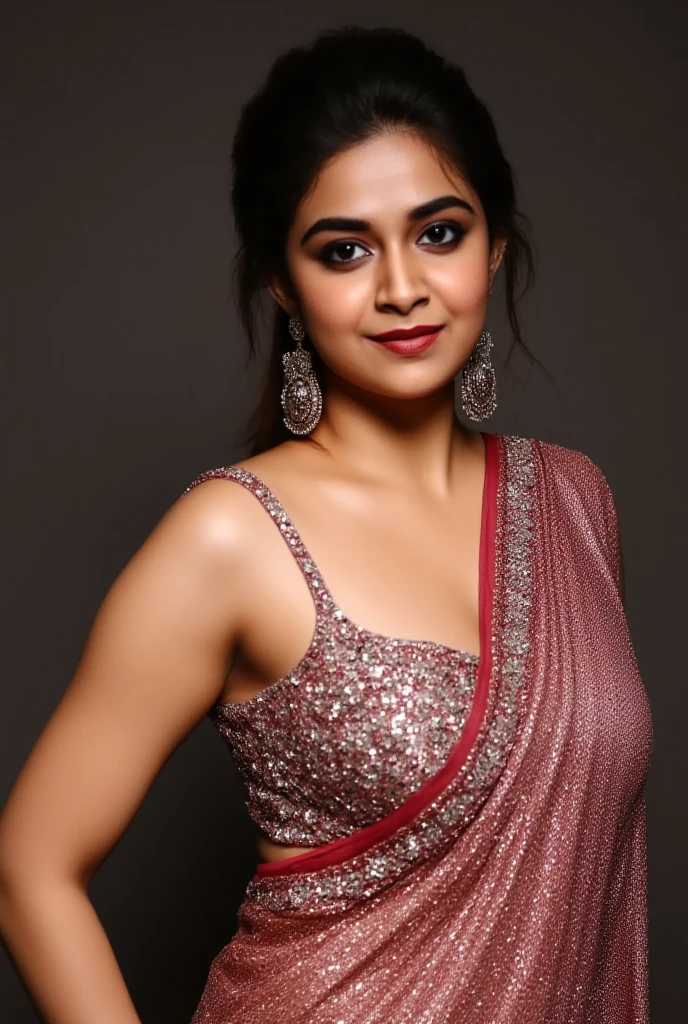 Actress Keerthi Suresh In Hot Revealing Saree And Strap Blouse Showing