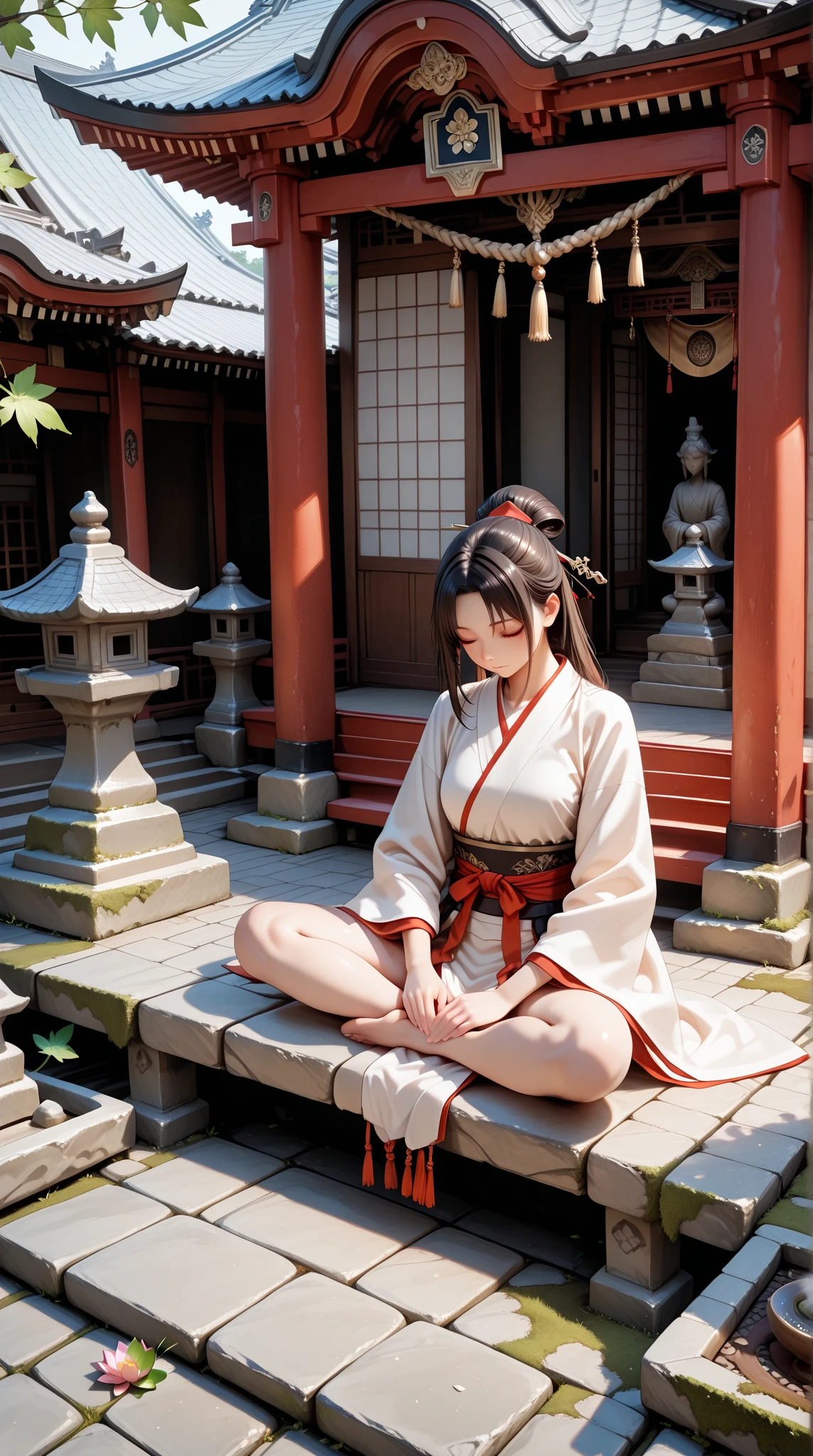 1girl Naked Sitting Lotus Position Meditation Closed Eyes SeaArt AI