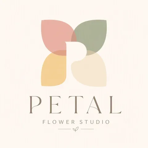 Abstract flower shop logo with petals and a negative-space P