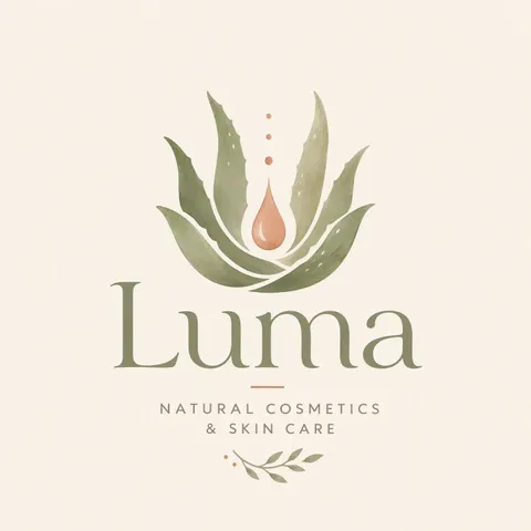 Organic skincare logo with aloe and a serum droplet