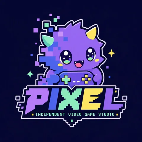 Kawaii anime gaming logo with a pixelated monster and controller