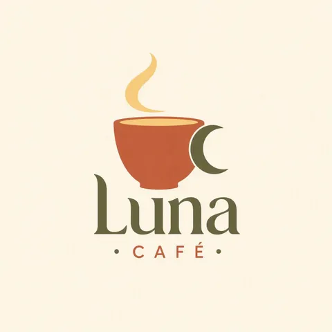 Minimalist coffee shop logo with a cup, moon and steam