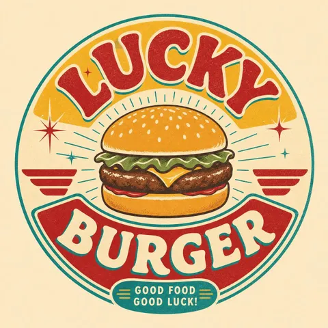 Vintage burger restaurant logo with a circular emblem