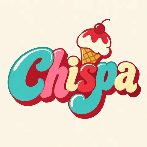 Retro ice cream shop logo with bold lettering and vibrant colors