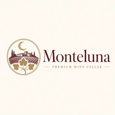 Luxury winery logo with a hill, moon and stylized vine