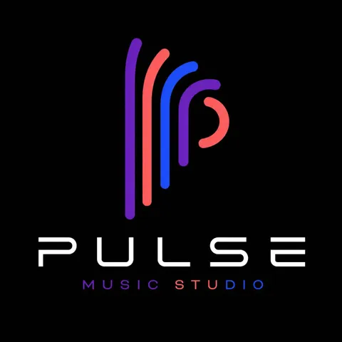 Abstract music logo with curved lines and a P-shaped form