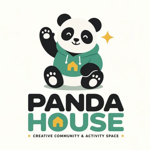 Creative community logo with a panda mascot and geometric star