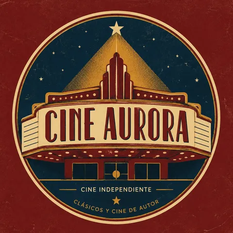 Vintage cinema logo with a marquee, beam of light and star