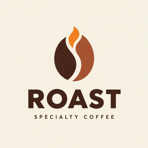 Abstract coffee shop logo with a coffee bean and geometric flame