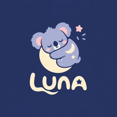 Kawaii anime pajama logo with a sleeping koala and crescent moon