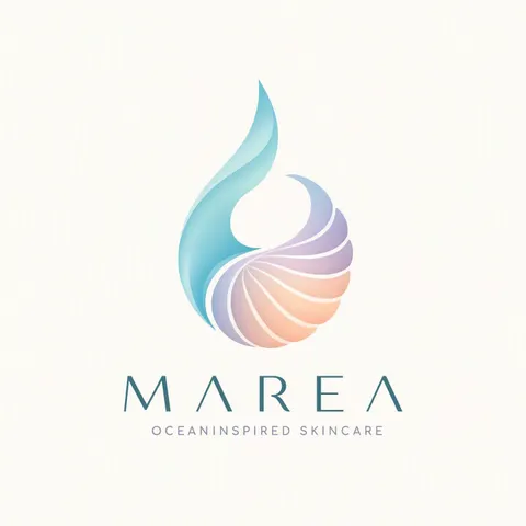 Minimalist skincare logo with a water drop and seashell
