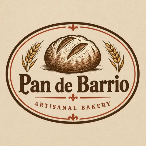 Vintage bakery logo with a loaf of bread, wheat stalks and an oval seal