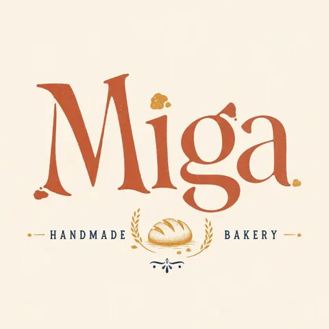 Typographic bakery logo with serif lettering and crumb details