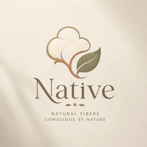 Organic sustainable fashion logo with cotton shaped like a leaf