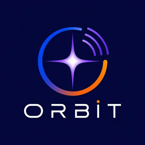 Space technology logo with a circular orbit and four-pointed star