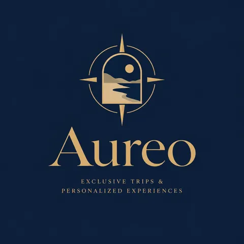 Luxury travel logo with a compass and arched window