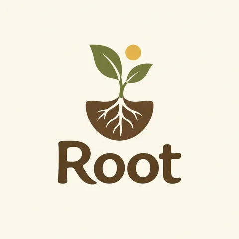 Eco-friendly logo with an emerging plant, roots and vertical composition
