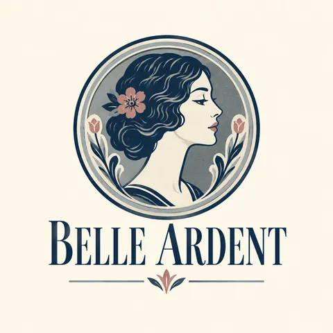 Vintage boutique logo with a female profile, flower and circular emblem