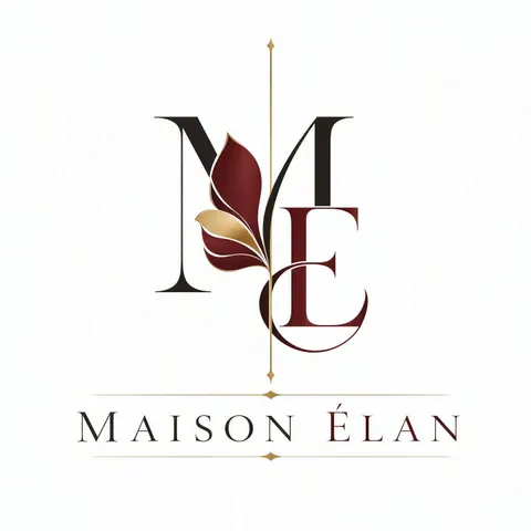 Haute couture logo with an ME monogram and abstract petal