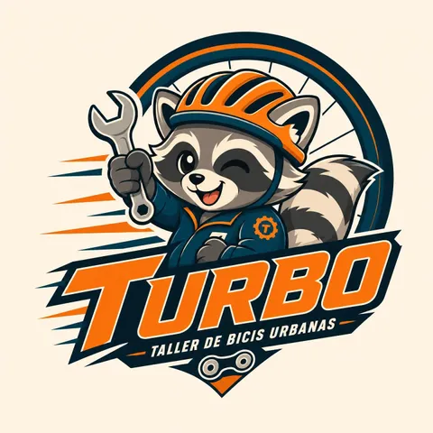 Kawaii anime cycling logo with a raccoon, helmet and wrench