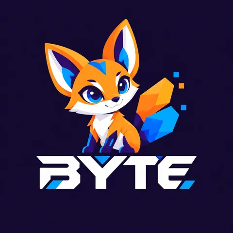 Gaming logo with a futuristic fox mascot and pixelated tail