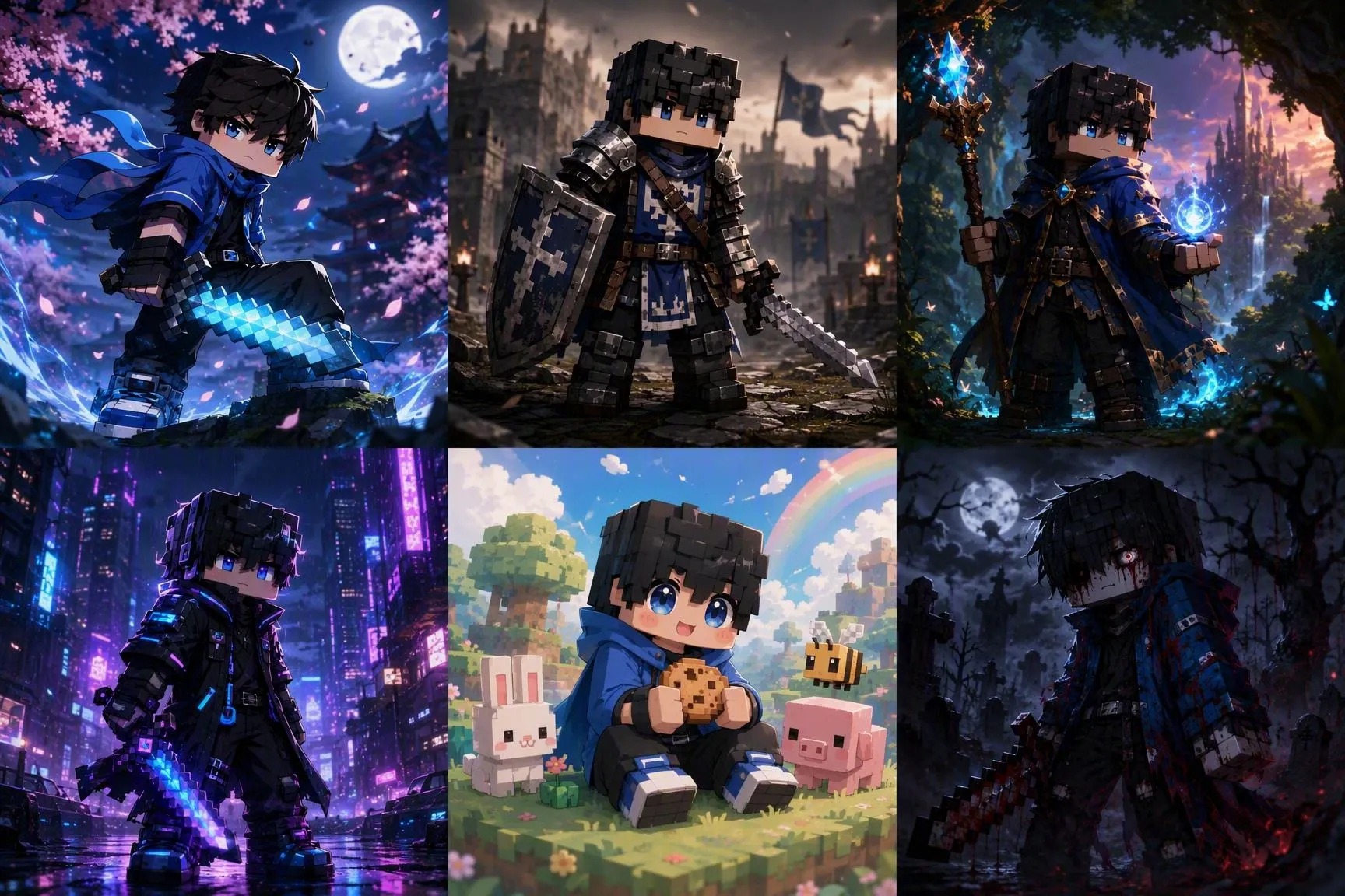 Different styles of AI-generated Minecraft skins.