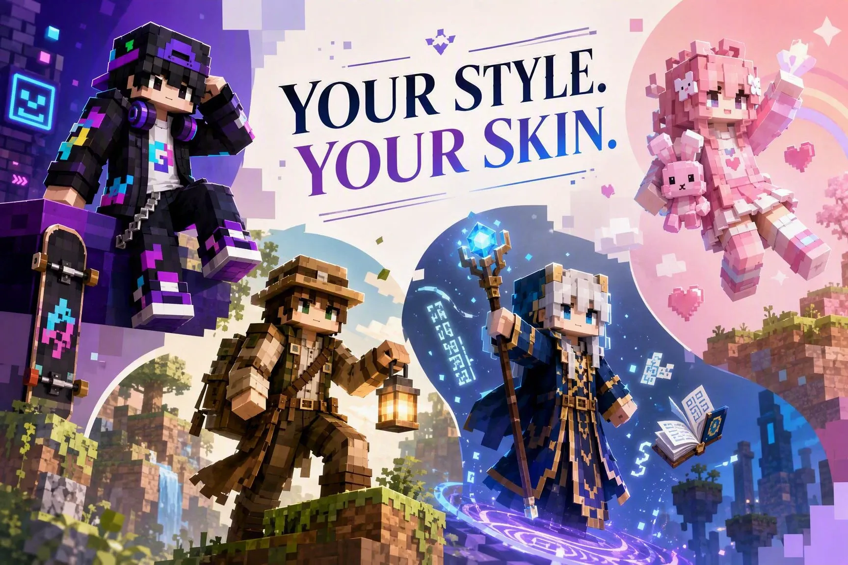 Custom Minecraft avatars in different styles and designs.