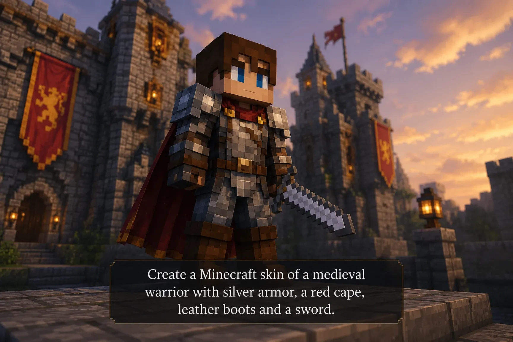 Minecraft skin created from an AI text description.