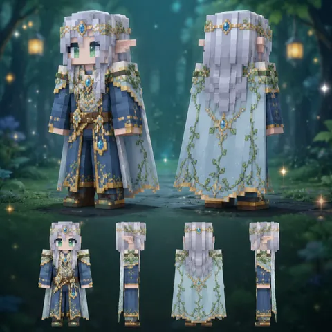 Silver-haired elf with magical nature-inspired details.