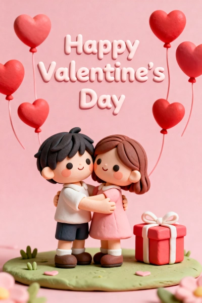 3D clay style Valentine's Day card