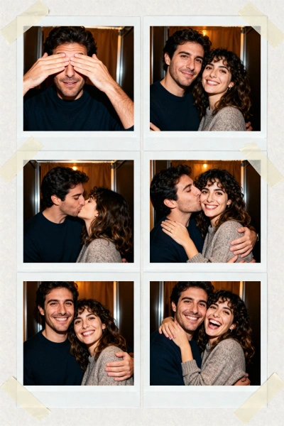 Couple Polaroid collage 2×3 in a photo booth