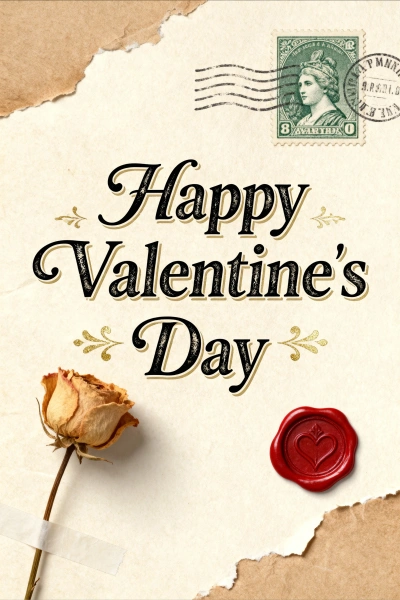 Vintage Valentine's Day card with a wax seal