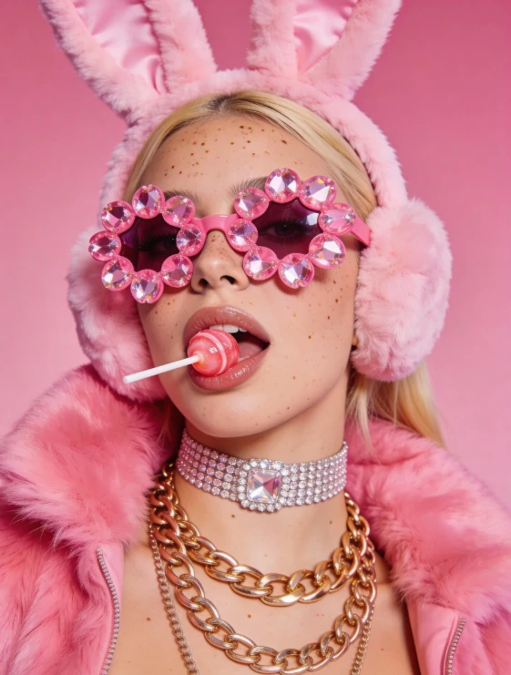 Pink Lady Wearing Sunglasses