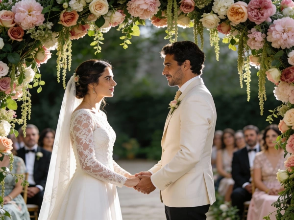 Ceremony Under Romantic Floral Arch