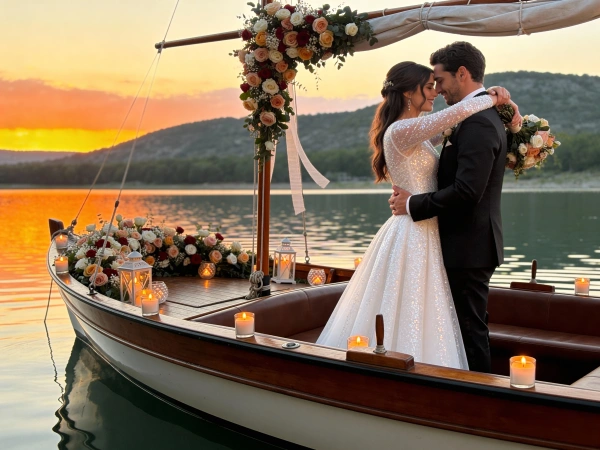 Boat Wedding on the Lake at Sunset